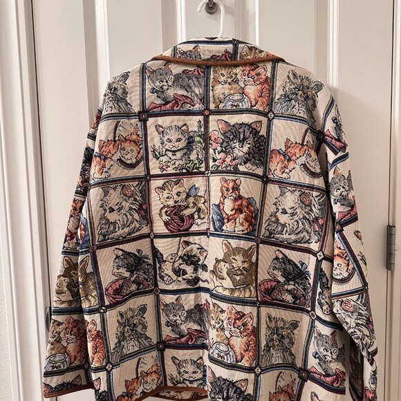 🐾 Vintage-Style Cat Tapestry Jacket – Whimsical Cottagecore Statement Piece - Picture 2 of 6
